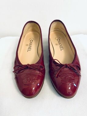 Vintage Chanel Deep Red Patent Leather Flats